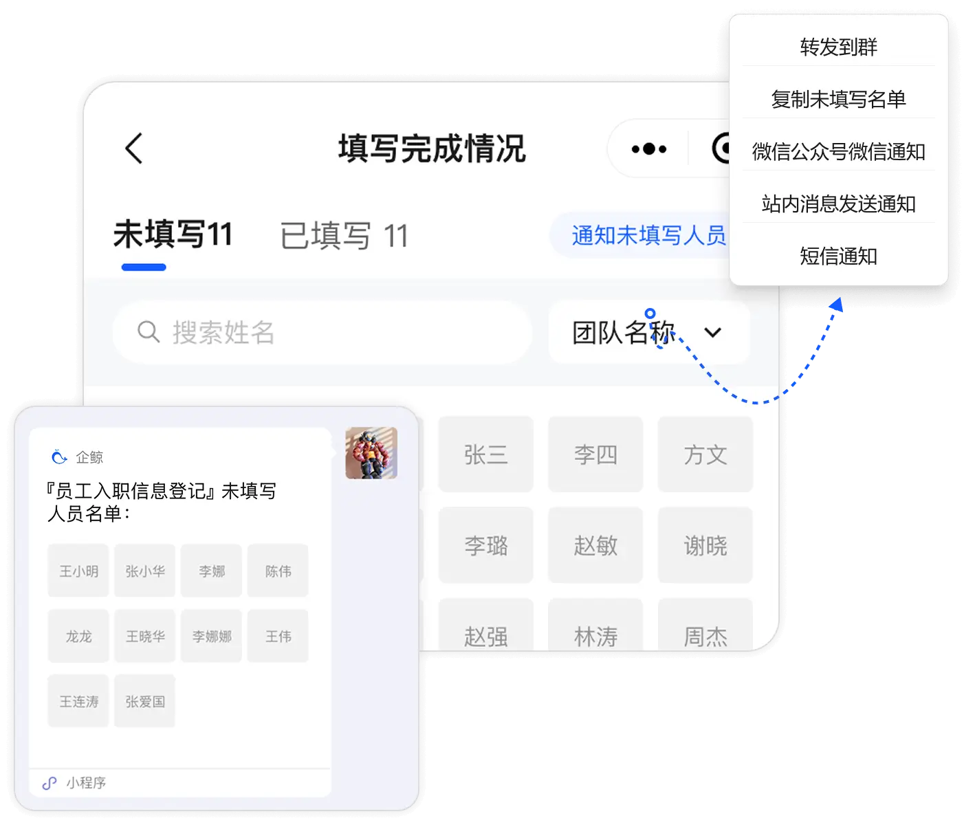 未填人员一键督促