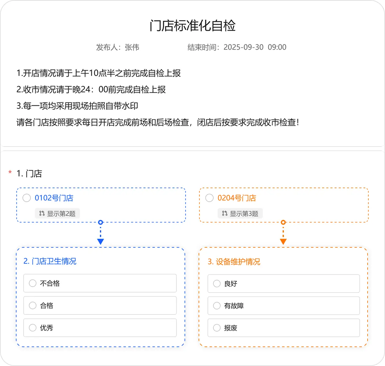 根据填写人的选择显示关联的题目